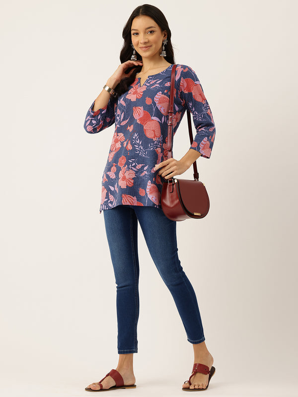 3/4 Sleeve Round Neck Vcut top BLue1 Colour