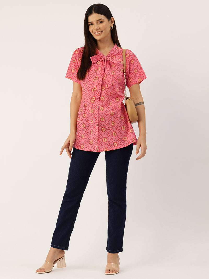 Elegant Bow Collar Cotton Shirt for Women - Stylish & Comfortable