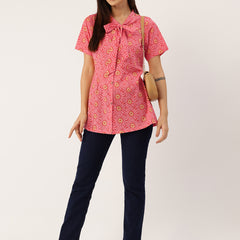 Elegant Bow Collar Cotton Shirt for Women - Stylish & Comfortable