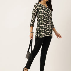 3/4 Sleeve Round Neck Vcut top Black Colour