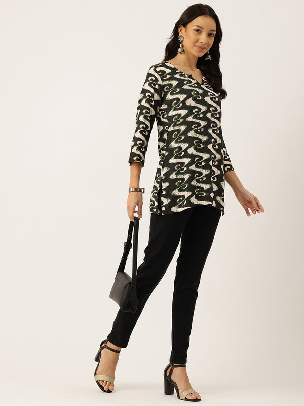 3/4 Sleeve Round Neck Vcut top Black Colour