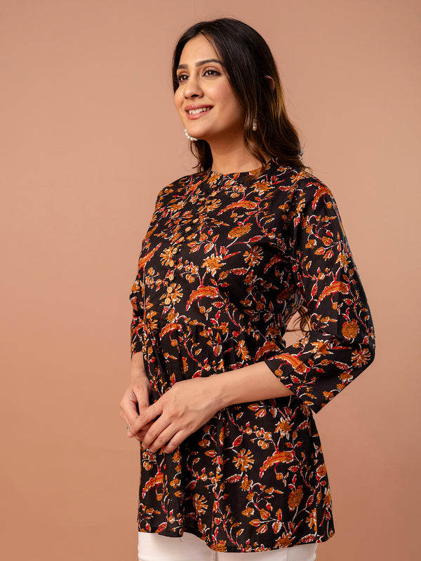 Top – Mandarin Collar, 3/4 Sleeves, Flattering Fit (Sizes S–XXL)