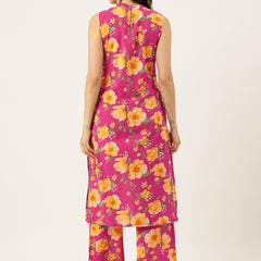 Floral Sleeveless Cotton Co-Ord Set with Choker Neckline – Pure Cotton | Sizes S–XXL
