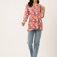 3/4 Sleeve Round Neck Vcut top Pink1 Colour