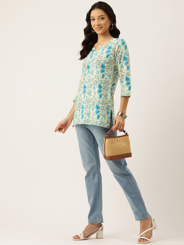 3/4 Sleeve Round Neck Vcut top Off-White Colour