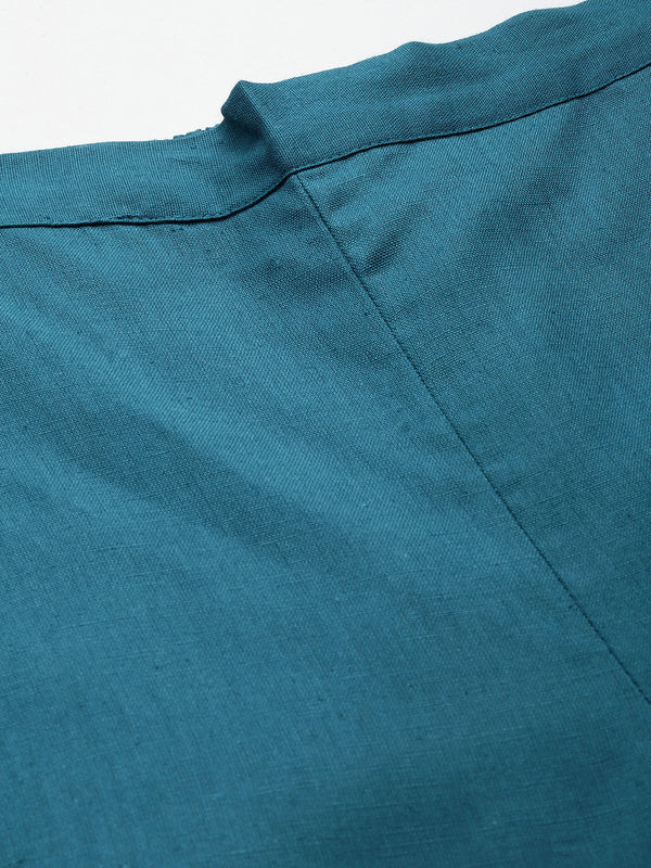 Light Blue Cotton Pants - Double Pockets, Adjustable Waist, and Ankle-Length Fit
