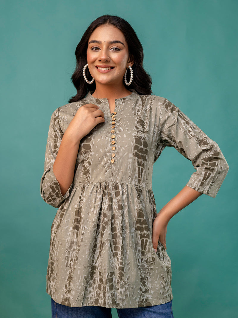 Tunic – Mandarin Collar, 3/4 Sleeves, Flattering Fit (Sizes S–XXL)