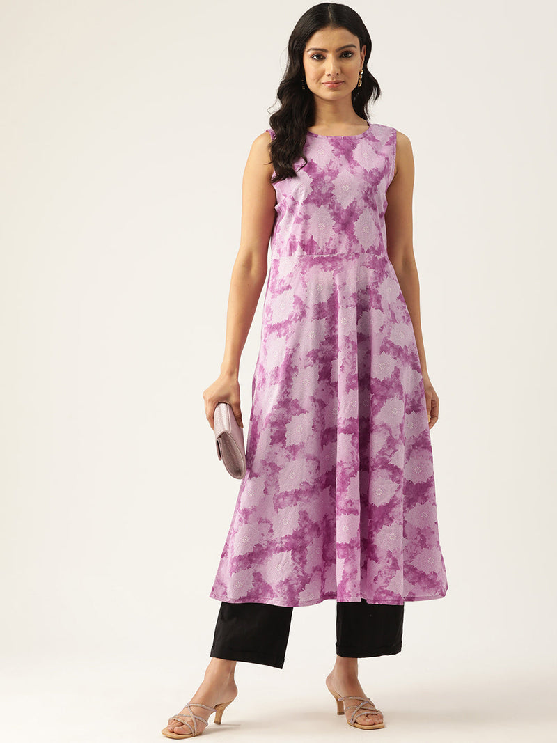 Cotton Printed Sleeveless Straight Long Kurti
