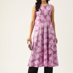 Cotton Printed Sleeveless Straight Long Kurti
