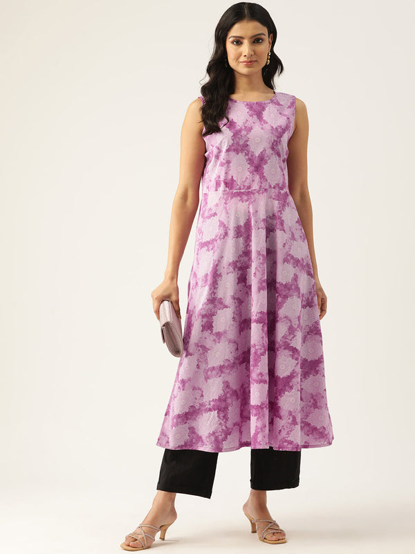Cotton Printed Sleeveless Straight Long Kurti