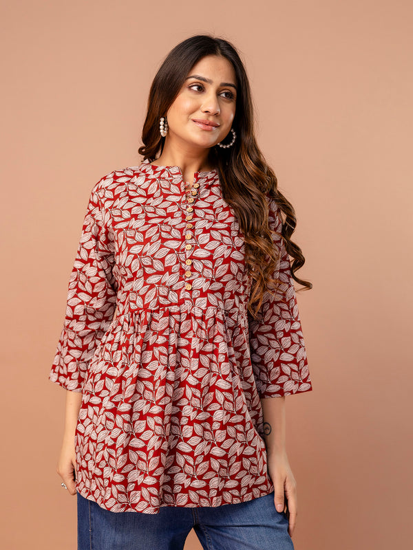 Top – Mandarin Collar, 3/4 Sleeves, Flattering Fit (Sizes S–XXL)