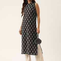 Women’s Pure Cotton Angrakha Kurti with Floral Print | 3/4 Sleeves | Adjustable Side Tie | Sizes S–XXL