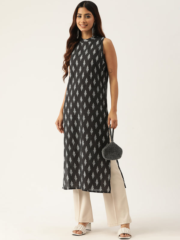 Women’s Pure Cotton Angrakha Kurti with Floral Print | 3/4 Sleeves | Adjustable Side Tie | Sizes S–XXL