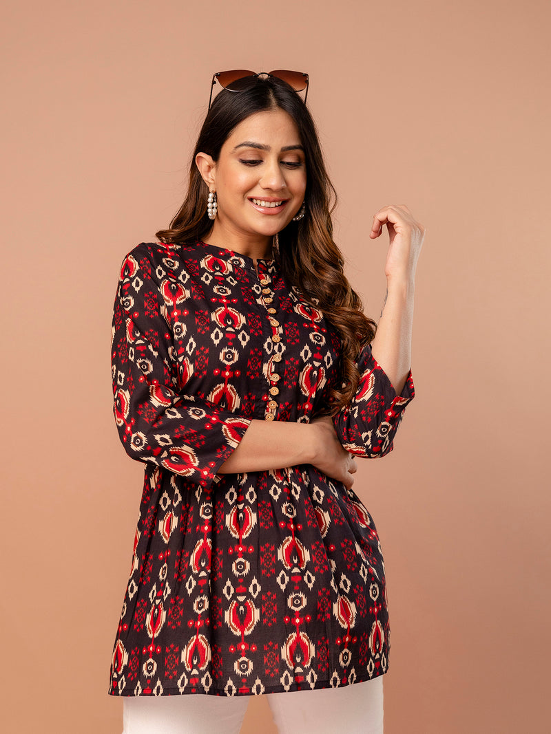 Top – Mandarin Collar, 3/4 Sleeves, Flattering Fit (Sizes S–XXL)