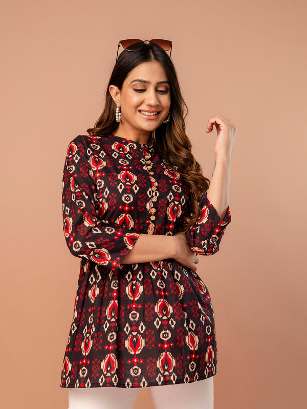 Top – Mandarin Collar, 3/4 Sleeves, Flattering Fit (Sizes S–XXL)