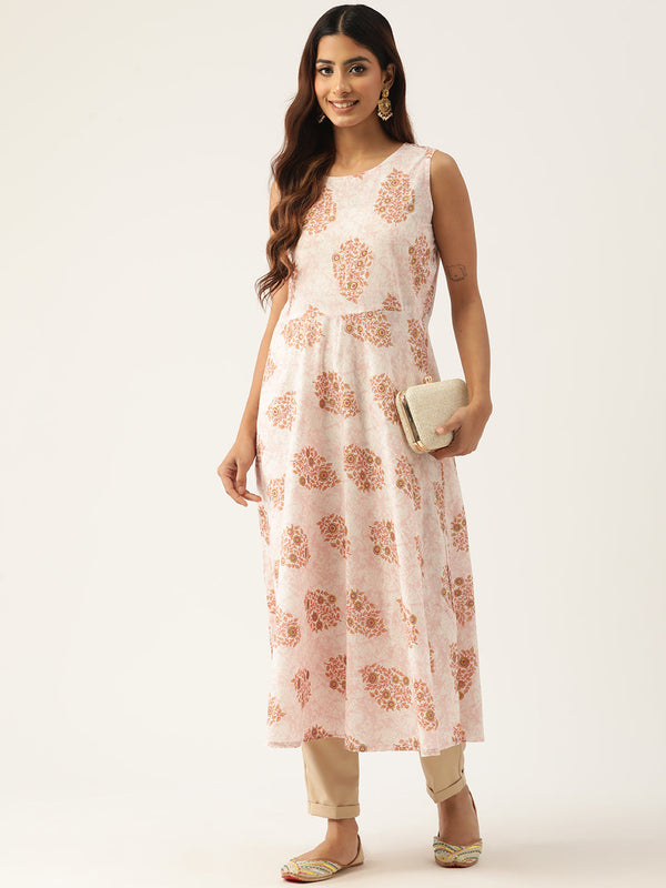 Cotton Printed Sleeveless A-Line Flared Kurti