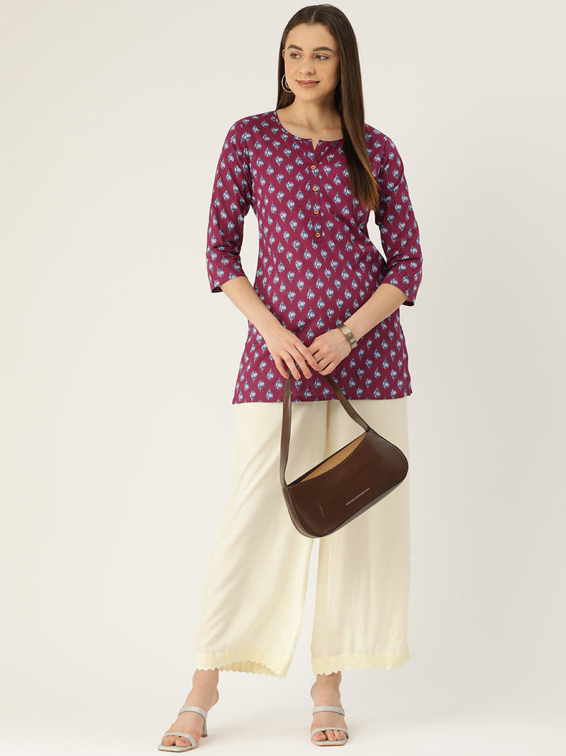 Floral Print 4 Button Straight Kurti