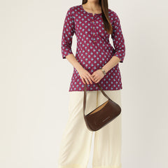 Floral Print 4 Button Straight Kurti