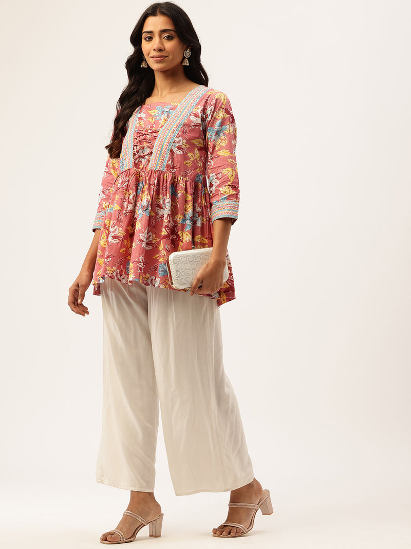 Princess Cut Top for Women - 3/4 Sleeves with Front Drawstrings