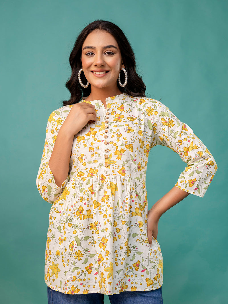 Tunic – Mandarin Collar, 3/4 Sleeves, Flattering Fit (Sizes S–XXL)