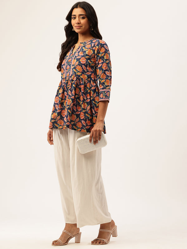 Peplum Hem TOP for Women - Mandarin Collar with V-Cut & 3/4 Sleeves