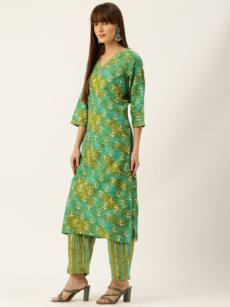 Bordered V-Neck 3-Piece Kurta Set with Ankle-Length Pants & Full-Length Dupatta (Size S-XXL).