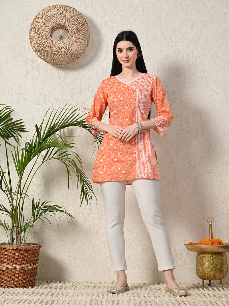 Graceful Wrap-Style Angrakha Cotton Kurti for Everyday Wear
