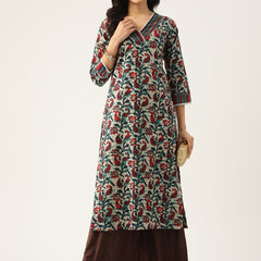Cotton Printed V-Neck Kurti