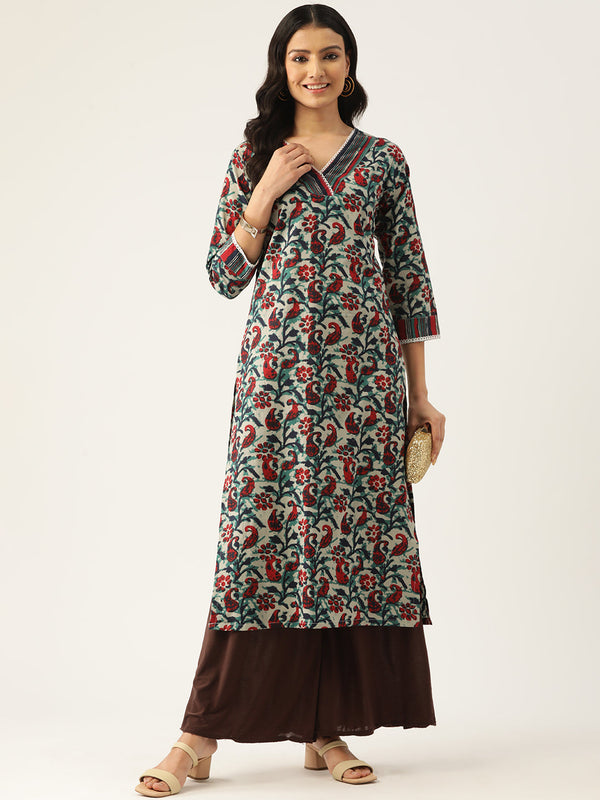 Cotton Printed V-Neck Kurti
