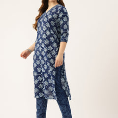 Straight Dupatta Sets - V-Neck, 3/4 Sleeves with Border Detailing, Elastic Waistband Pants with Pockets & Full-Length Dupatta (M-XXL)