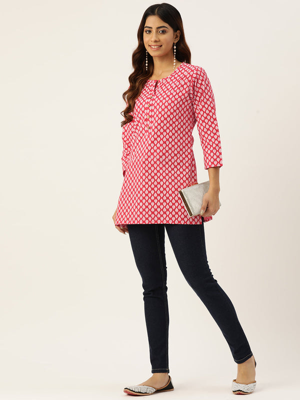 Floral Print 4 Button Straight Kurti