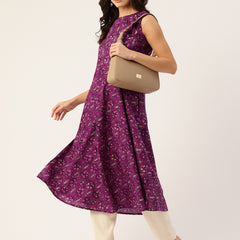 Elegant Floral Sleeveless A-Line Kurti with Back Zip Closure