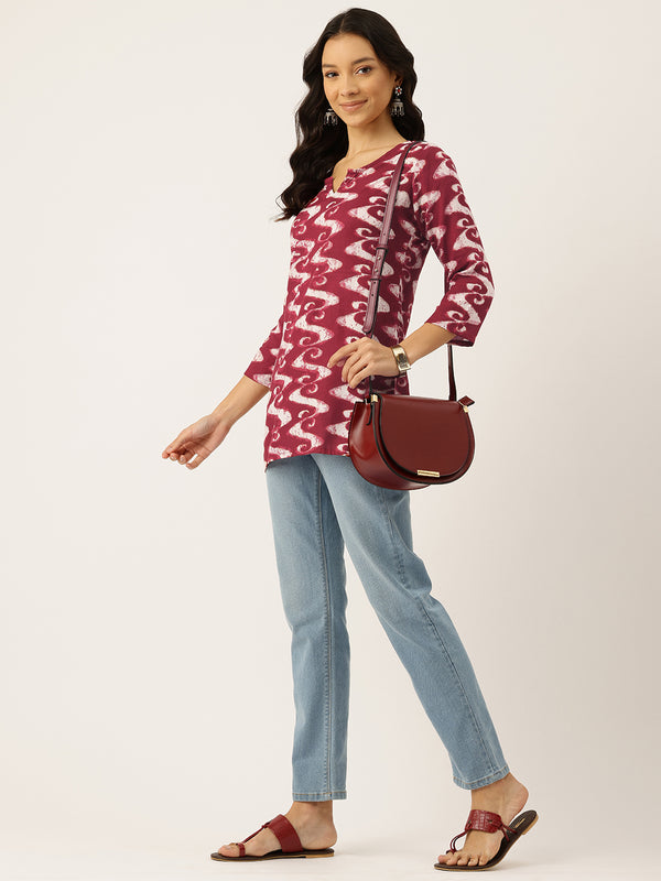 3/4 Sleeve Round Neck Vcut top Maroon Colour
