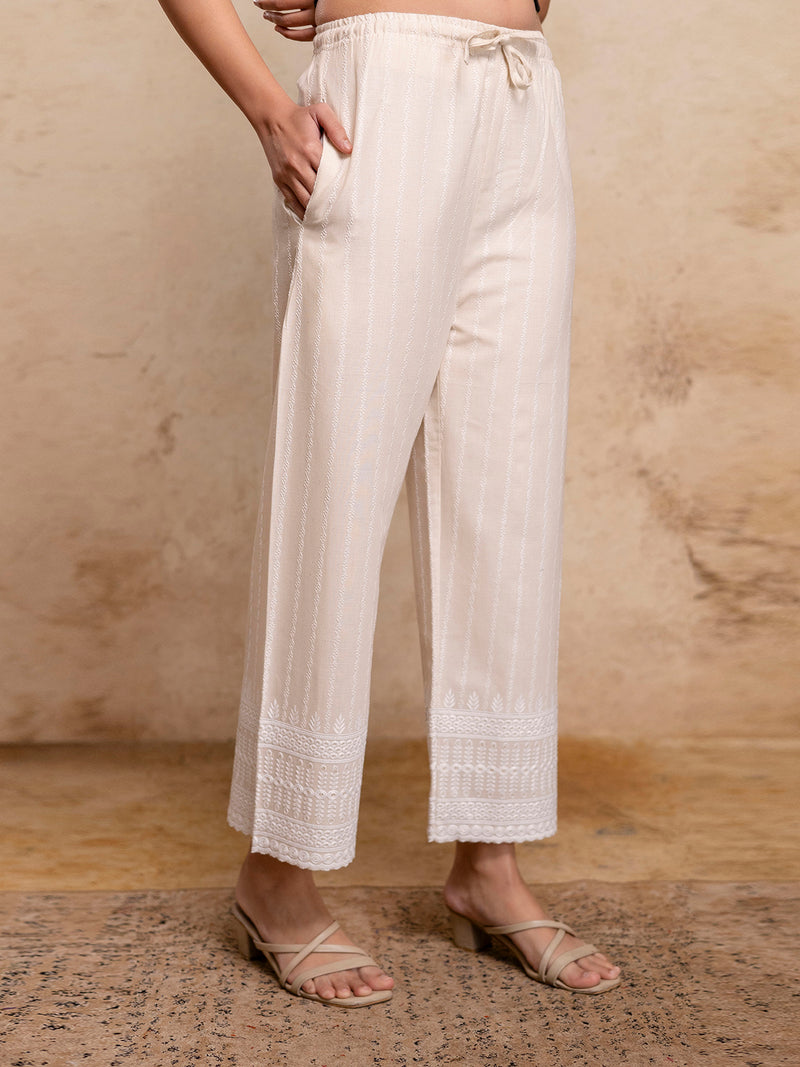 Women’s Cotton Embroidered Wide-Leg Palazzos | Soft, Breathable & Elegant