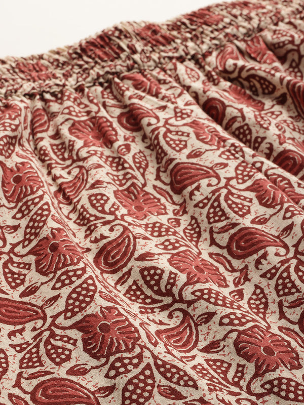 Red Women Pure Cotton Paisley Printed Palazzo Pants | Elastic Waist | Wide Leg