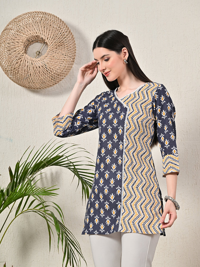 Graceful Wrap-Style Angrakha Cotton Kurti for Everyday Wear