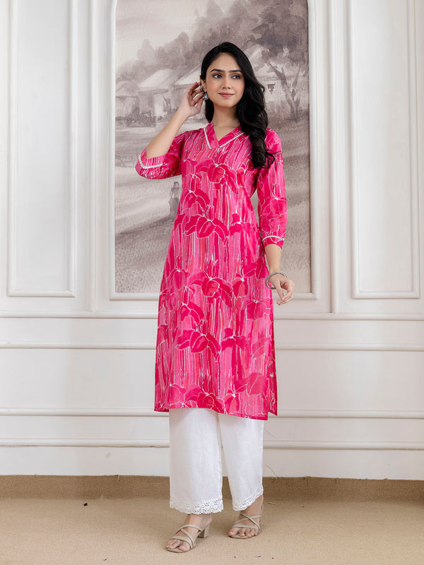 Elegant Ethnic Printed Cotton Straight Kurta with V-Neckline