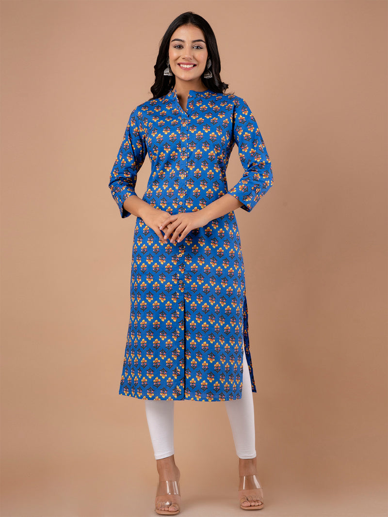 Feranoid Straight Knee Length Blue Colour Kurta For Women