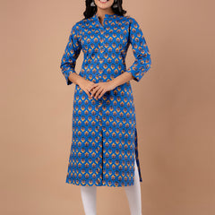 Feranoid Straight Knee Length Blue Colour Kurta For Women