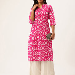 Graceful Long Kurta with 3/4 Sleeves and Button accents A Perfect Fusion of Comfort and Style
