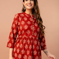 Top – Mandarin Collar, 3/4 Sleeves, Flattering Fit (Sizes S–XXL)