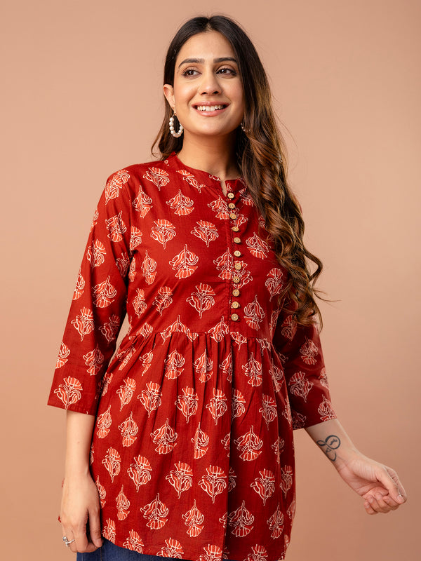 Top – Mandarin Collar, 3/4 Sleeves, Flattering Fit (Sizes S–XXL)
