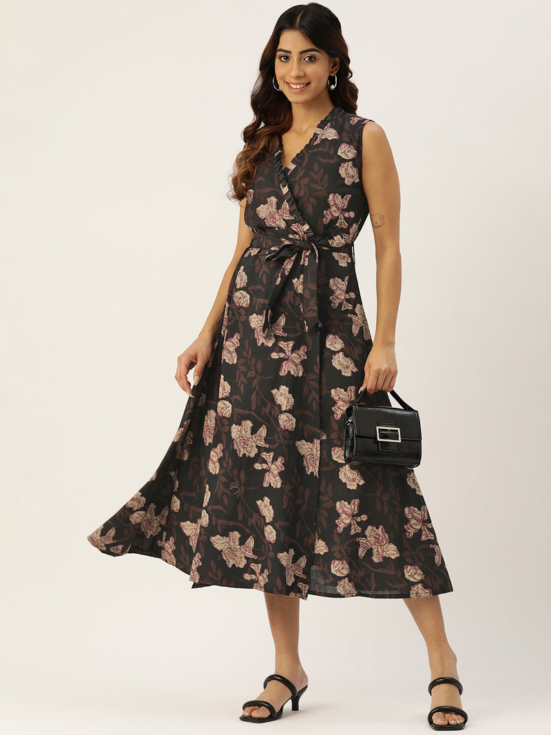 Floral Wrap Angrakha Dress – Lightweight Sleeveless Cotton Perfection