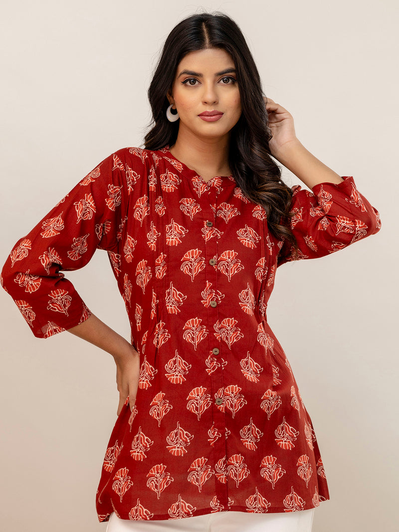 Elegant Mandarin Collar Printed Tunic – Stylish & Comfortable, Sizes