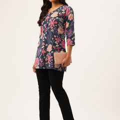 V-Neck 3/4 Sleeve Short Kurti for Women - Tailored Fit & Chic Design