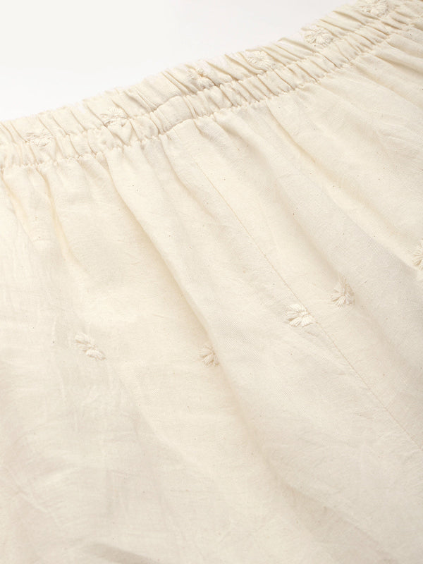 Beige Palazzos | Embroidered Elegnace With Elastic Waist & Single Pocket