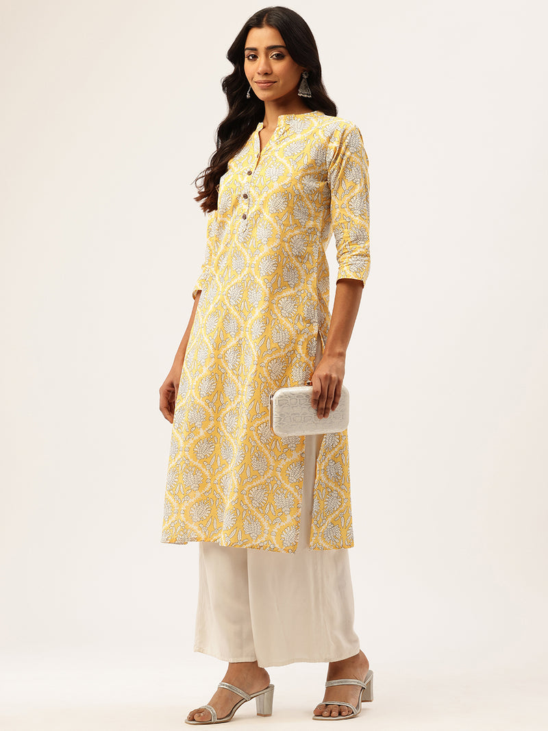 Graceful Long Kurta with 3/4 Sleeves and Button accents A Perfect Fusion of Comfort and Style