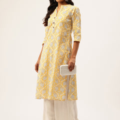 Graceful Long Kurta with 3/4 Sleeves and Button accents A Perfect Fusion of Comfort and Style