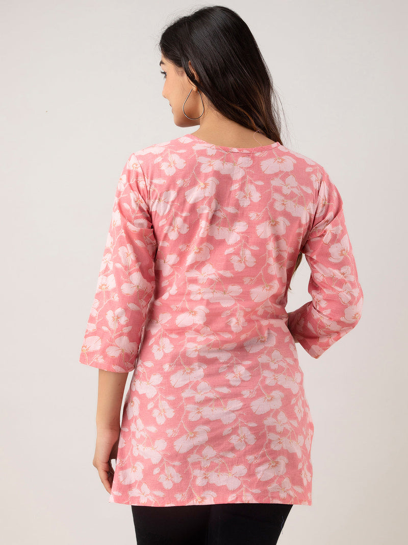 Women Printed Pink Straight Fit Short Tunic