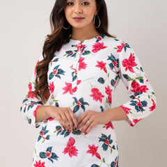 Women Printed White Straight Fit Short Tunic